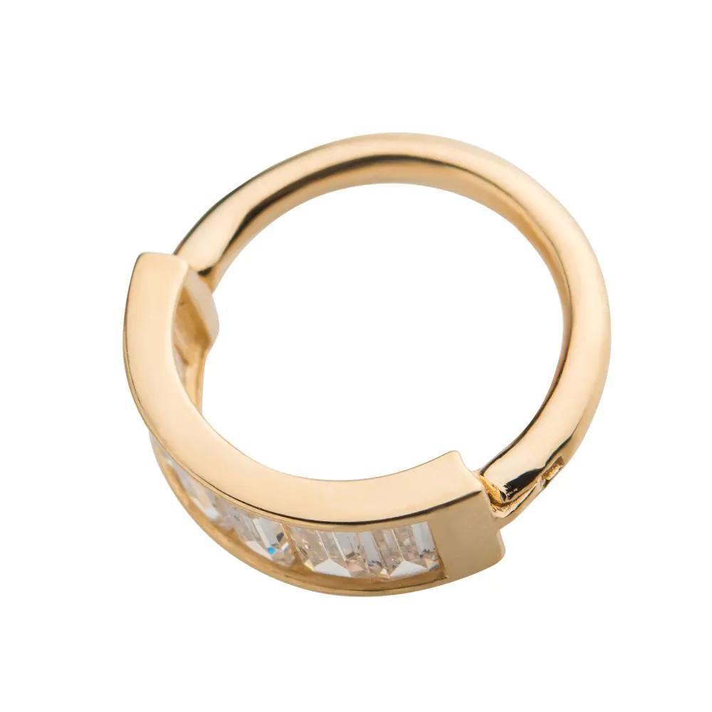 Invictus | 14k gold | 6pc Baguette | Side Facing Hinged Hoop | Cubic Zirconia