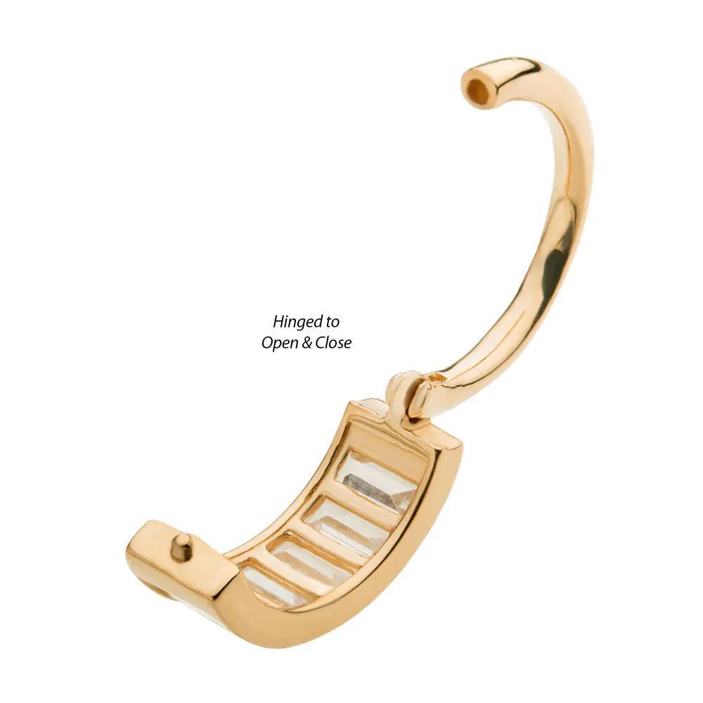 Invictus | 14k gold | 6pc Baguette | Side Facing Hinged Hoop | Cubic Zirconia