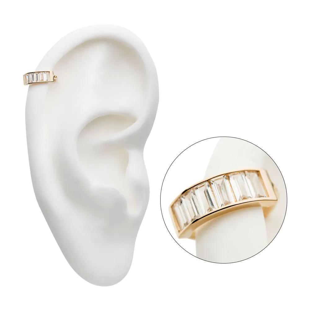 Invictus | 14k gold | 6pc Baguette | Side Facing Hinged Hoop | Cubic Zirconia