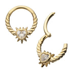 Invictus | 14k gold | Spike Edge Bezel Heart Gem | Front Facing Hinged Hoop | Cubic Zirconia