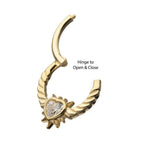 Invictus | 14k gold | Spike Edge Bezel Heart Gem | Front Facing Hinged Hoop | Cubic Zirconia