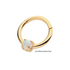 Invictus | 14k gold | White Opal Prong Set | Front Facing Hinged Hoop | Synthetic Opal