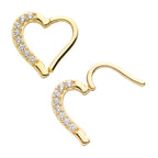 Invictus | 14k gold | CZ Heart (Right Ear) | Front Facing Hinged Hoop | Cubic Zirconia