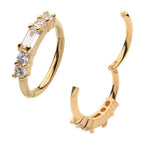 Invictus | 14k gold | 5-Cluster Round + Baguette Gem | Side Facing Hinged Hoop | Cubic Zirconia