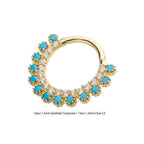 Invictus | 14k gold | Double Row Prong Set | Front Facing Hinged Hoop | Cubic Zirconia & Synthetic Turquoise