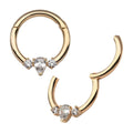 Invictus | 14k gold | 3 Cluster Prong Set Marquise & Round CZ | Front Facing Hinged Hoop | Cubic Zirconia