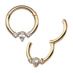 Invictus | 14k gold | 3 Cluster Prong Set Marquise & Round CZ | Front Facing Hinged Hoop | Cubic Zirconia