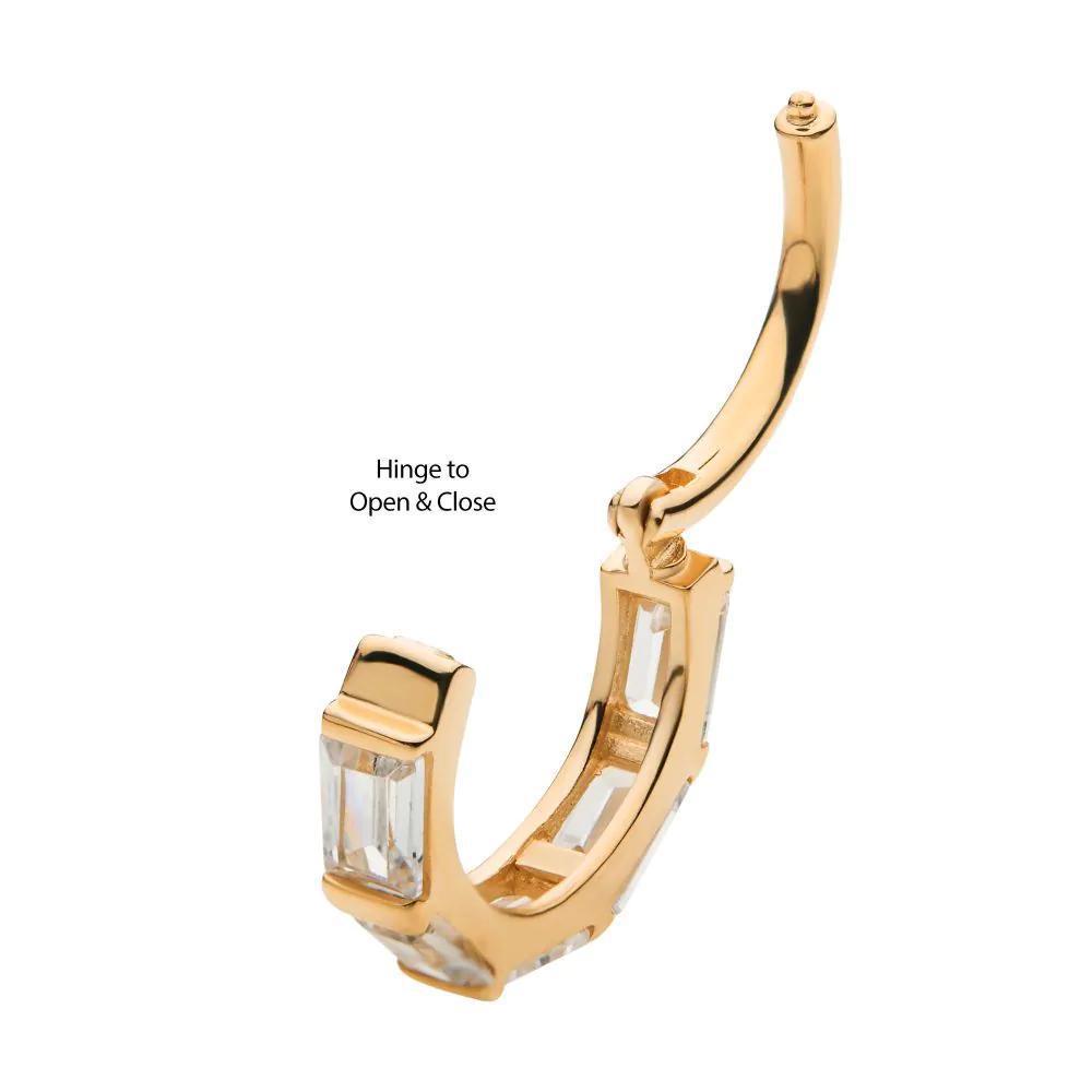 Invictus | 14k gold | Baguette Hinged Hoop | Cubic Zirconia