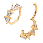 Invictus | 14k gold | 4 Cluster Triangle | Side Facing Hinged Hoop | Cubic Zirconia