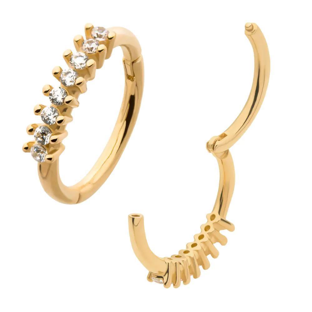 Invictus | 14k gold | 8 Cluster Prong Set Hinged Hoop | Cubic Zirconia