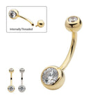 Invictus | 14k gold | Double Round Bezel Clear CZ Navel Curve | 14g 7/16