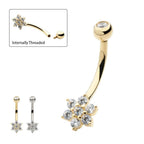 Invictus | 14k gold | Round Clear CZ Flower Shape Navel Curve | 14g 7/16