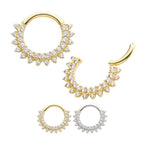 Invictus | 14k gold | Two Row Gem Cluster Front Facing Hinged Hoop | CZ
