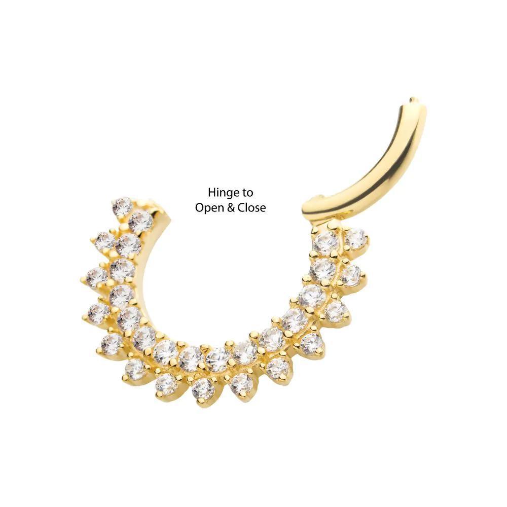 Invictus | 14k gold | Two Row Gem Cluster Front Facing Hinged Hoop | CZ