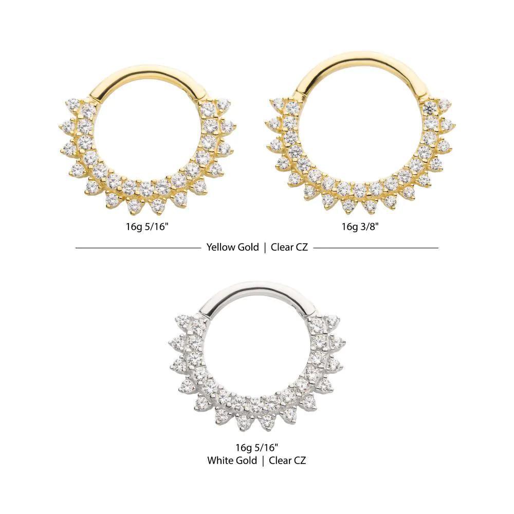 Invictus | 14k gold | Two Row Gem Cluster Front Facing Hinged Hoop | CZ