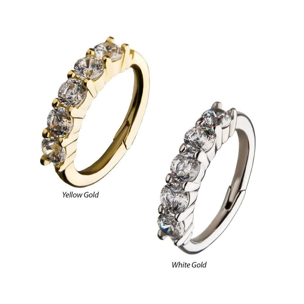 Invictus | 14k gold | Prong Set CZ | Side Facing Hinged Hoop | Cubic Zirconia