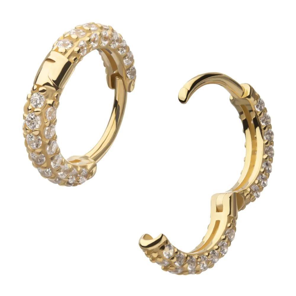 Invictus | 14k gold | Pave Huggie Hinged Hoop | Clear CZ