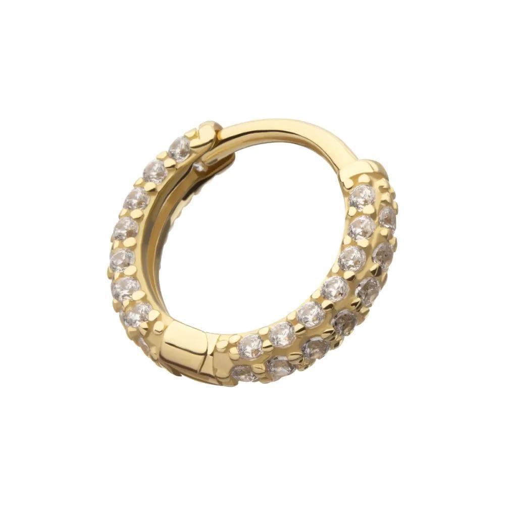 Invictus | 14k gold | Pave Huggie Hinged Hoop | Clear CZ