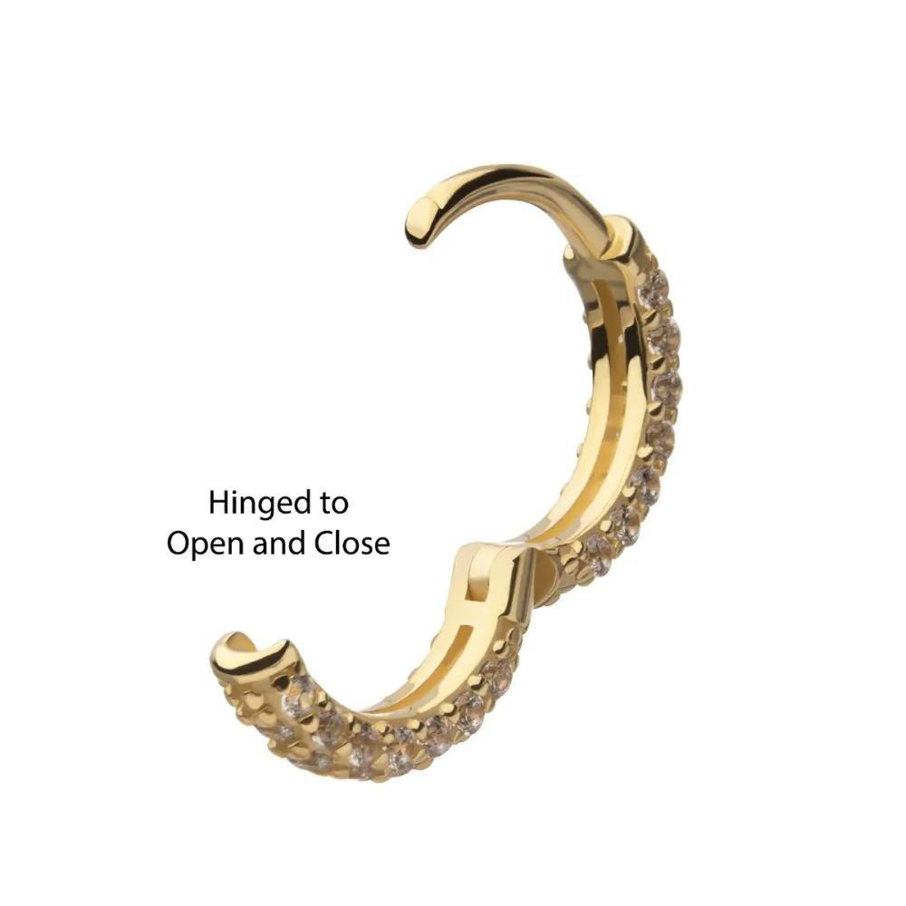 Invictus | 14k gold | Pave Huggie Hinged Hoop | Clear CZ
