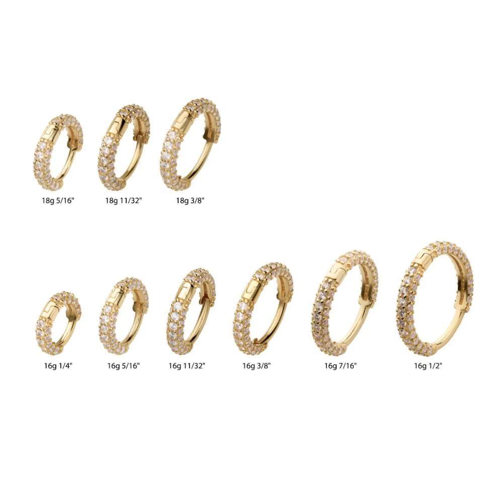 Invictus | 14k gold | Pave Huggie Hinged Hoop | Clear CZ