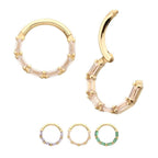 Invictus | 14k gold | Forward Facing Hinged Hoop | 6-Cluster Baguette | Clear CZ