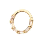 Invictus | 14k gold | Forward Facing Hinged Hoop | 6-Cluster Baguette | Emerald CZ