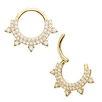 Invictus | 14k gold | Front Facing Hinged Hoop | Double Row Pave with Spike | Clear CZ