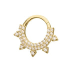 Invictus | 14k gold | Front Facing Hinged Hoop | Double Row Pave with Spike | Clear CZ