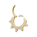 Invictus | 14k gold | Front Facing Hinged Hoop | Double Row Pave with Spike | Clear CZ