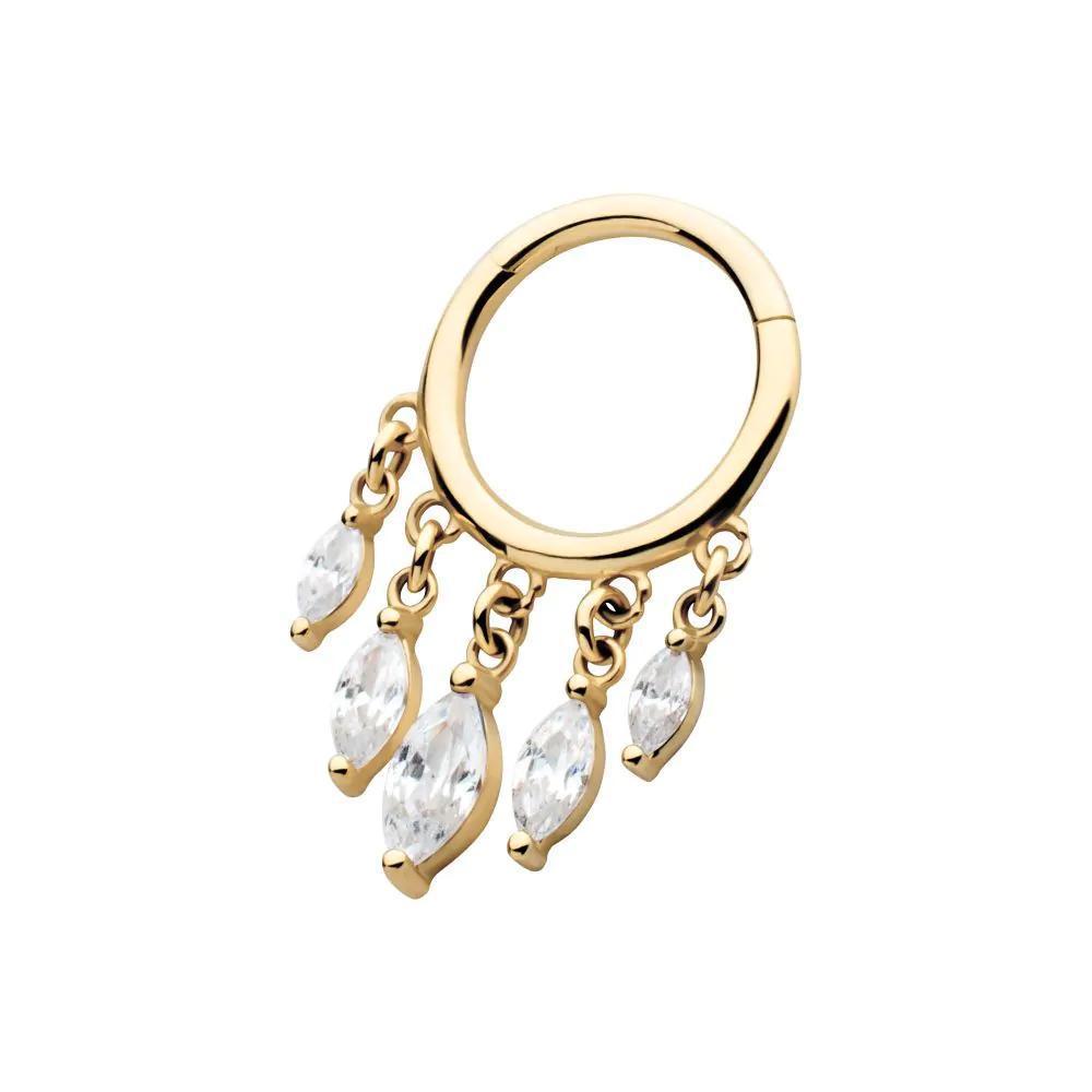 Invictus | 14k gold | 5-Marquise Dangle Hinged Hoop