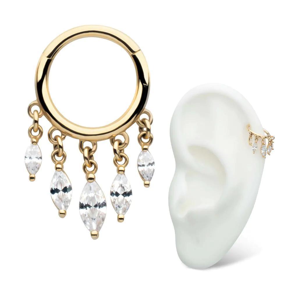 Invictus | 14k gold | 5-Marquise Dangle Hinged Hoop