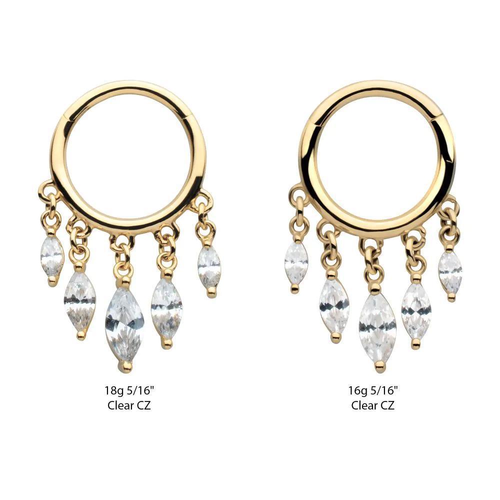 Invictus | 14k gold | 5-Marquise Dangle Hinged Hoop