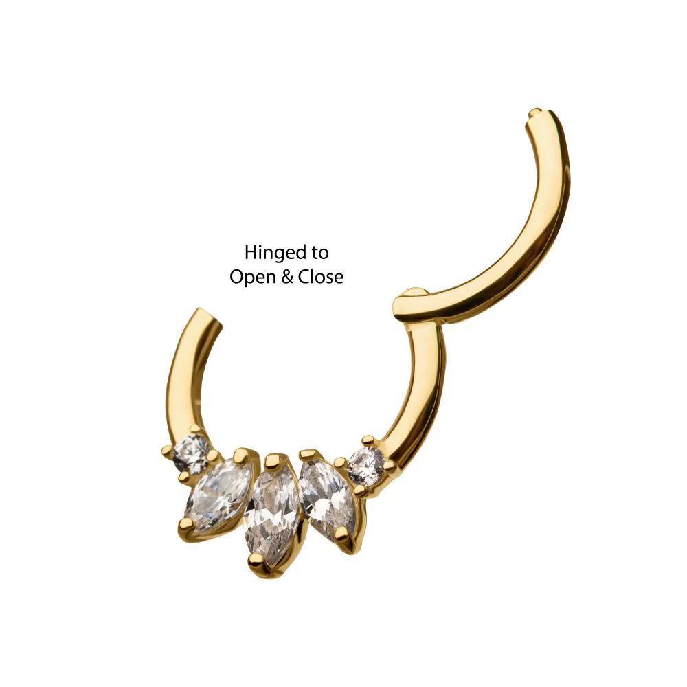 Invictus | 14k gold | 5-Cluster Prong Marquise Hinged Hoop | Cubic Zirconia