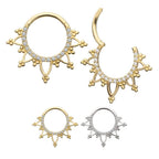 Invictus | 14k gold | Beaded Edge with 1mm Gems | Front Facing Hinged Hoop | Clear CZ