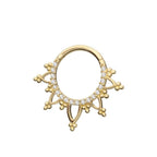 Invictus | 14k gold | Beaded Edge with 1mm Gems | Front Facing Hinged Hoop | Clear CZ