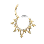 Invictus | 14k gold | Beaded Edge with 1mm Gems | Front Facing Hinged Hoop | Clear CZ