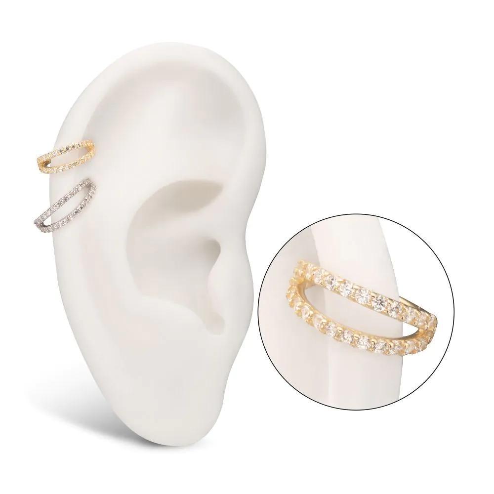 Invictus | 14k gold | Double Hoop | Side Facing Hinged Hoop| Clear CZ