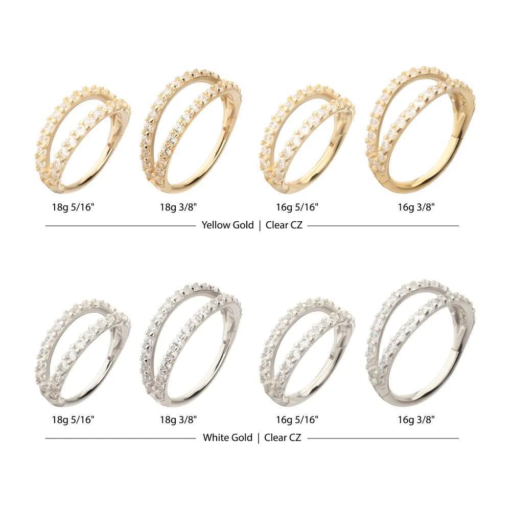 Invictus | 14k gold | Double Hoop | Side Facing Hinged Hoop| Clear CZ