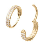 Invictus | 14k gold | Double Row Pave Gem | Side Facing Hinged Hoop | Clear CZ