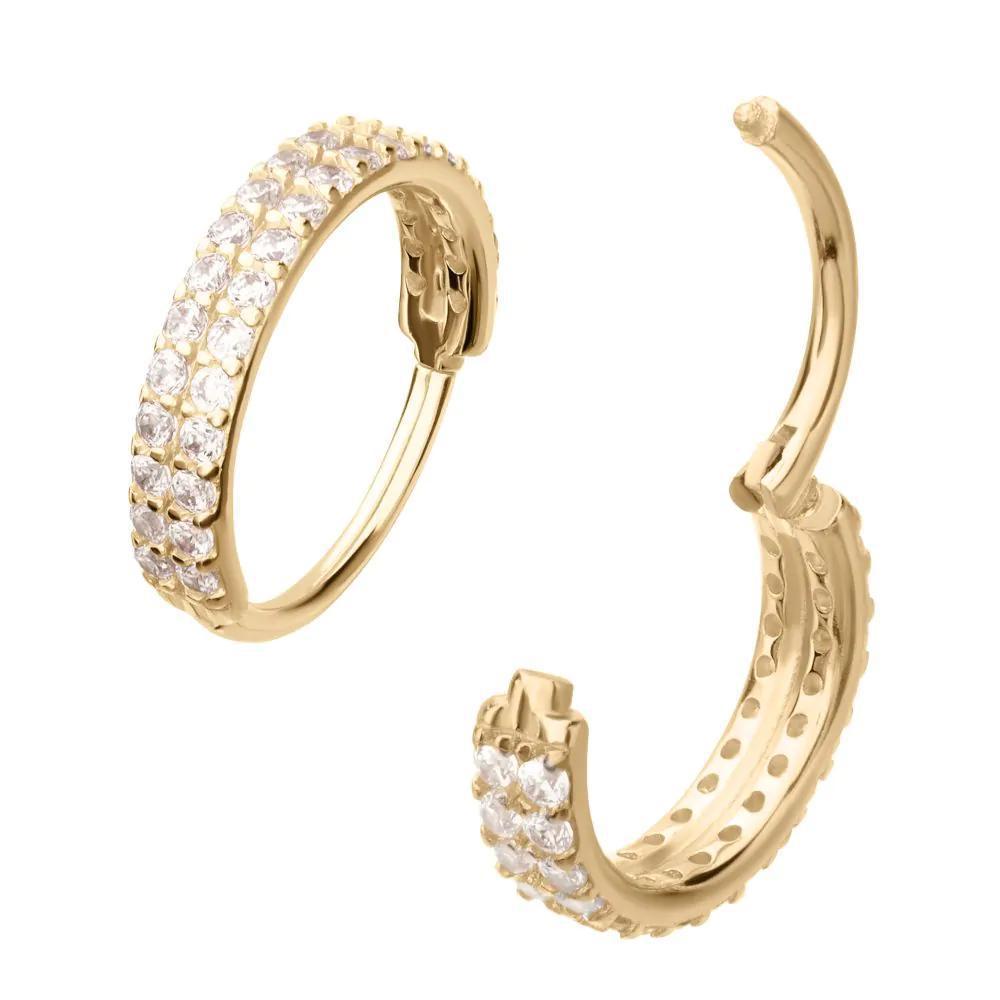 Invictus | 14k gold | Double Row Pave Gem | Side Facing Hinged Hoop | Clear CZ