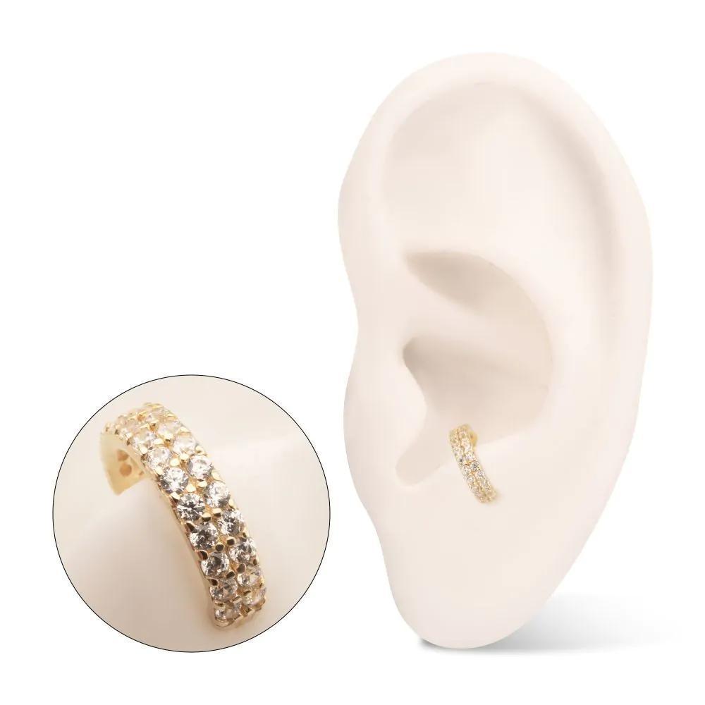 Invictus | 14k gold | Double Row Pave Gem | Side Facing Hinged Hoop | Clear CZ