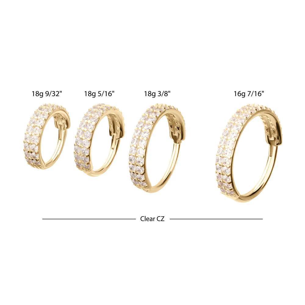 Invictus | 14k gold | Double Row Pave Gem | Side Facing Hinged Hoop | Clear CZ
