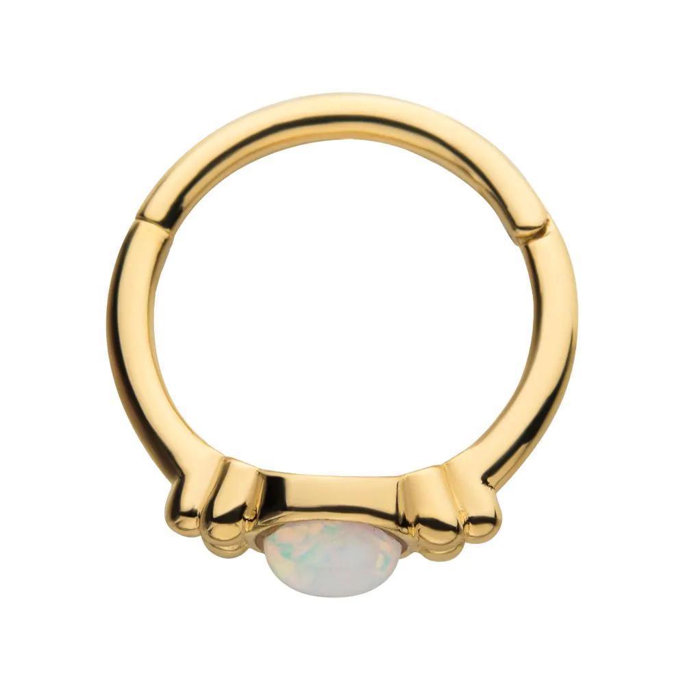 Invictus | 14k gold | Gold Beads & Centerpiece Bezel | Synthetic Opal