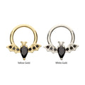 Invictus | 14k gold | Front Facing Hinged Hoop | Flying Bat with Prong-Set Gem | Black CZ