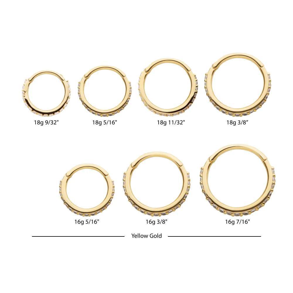 Invictus | 14k gold | Prong Set Eternity | Side Facing Hinged Hoop | Clear CZ