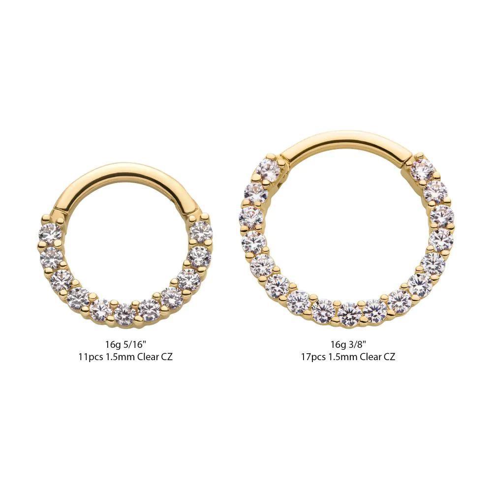 Invictus | 14k gold | Front Facing Hinged Hoop | Prong-Set Gem | Clear CZ