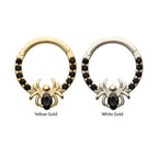 Invictus | 14k gold | Front Facing Hinged Hoop | Black Gem Spider