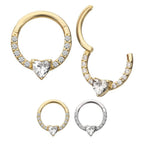 Invictus | 14k gold | Front Facing Hinged Hoop | Heart CZ