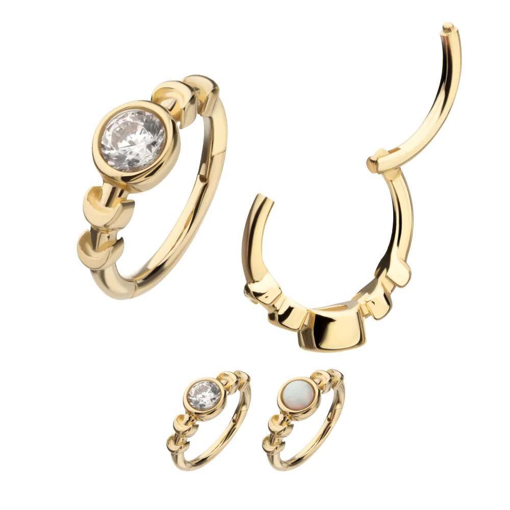 Invictus | 14k gold | Side Facing Hinged Hoop | 3mm Gem + Moon Phases