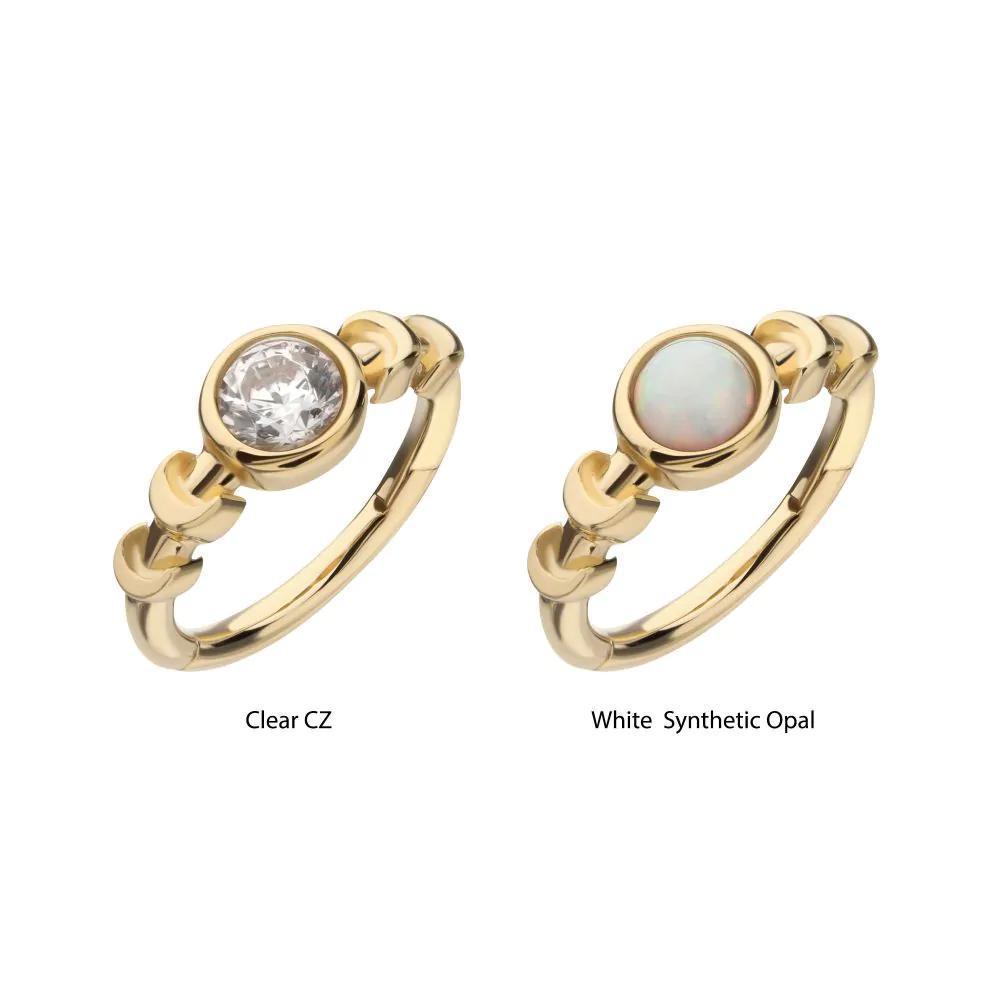 Invictus | 14k gold | Side Facing Hinged Hoop | 3mm Gem + Moon Phases